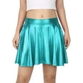 thumbnail image 2 of HDE Women's Shiny Liquid Metallic Wet Look Flared Pleated Skater Skirt (Teal, Small), 2 of 6