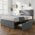 thumbnail image 4 of Full Platform Bed Frame with Headboard and 4 Drawers Storage, Button Upholstered Mattress Foundation with Wood Slat Support, No Box Spring Needed, 4 of 9