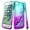 Aqua Purple, variant on Nagebee Phone Case Compatible for iPhone SE, iPhone 5s, iPhone 5 with Tempered Glass Screen Protector, Sparkle Glitter Liquid Bling Diamond [Ring Holder & Wrist Strap] Women Girls Cute (Aqua/Purple)