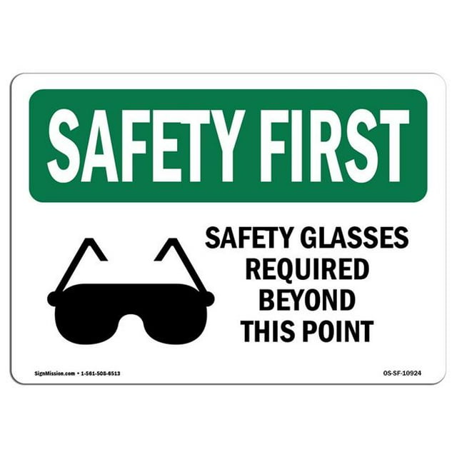 SignMission OS-SF-A-1824-L-10924 Premier Signe de Sécurité de 18 x 24 Po - Lunettes de Sécurité Requises au-Delà avec Symbole