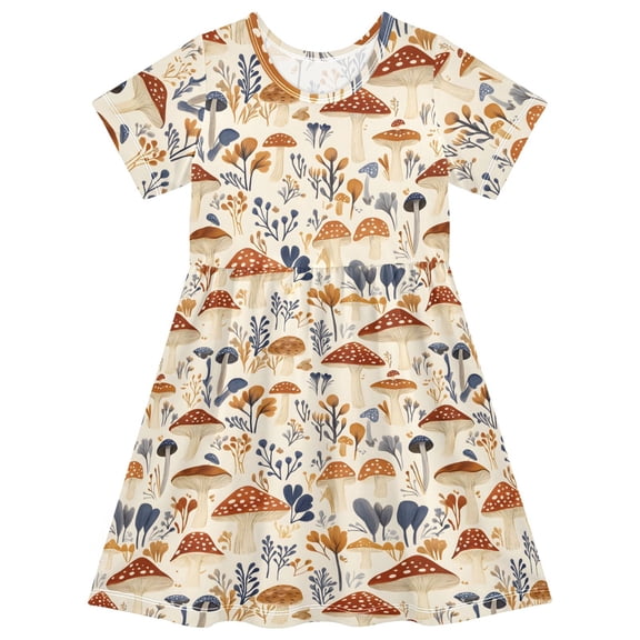 joogoo Mushrooms Pattern Girls' Short Sleeve Dress Kids Dresses 5-6T