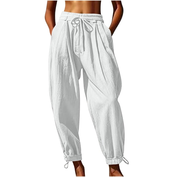 Women Linen Baggy Palazzo Harem Pants Drawstring Elastic Waist Beach Gauze Trousers Casual Lounge Pants 2026 Vacation