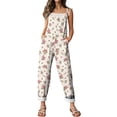 thumbnail image 6 of Iaqnaocc Jumpsuits For Women Plus Size Floral Print Sleeveless Jumpsuits Rompers Casual Adjustable Strap Jumpsuits Trendy Overalls Wine XL, 6 of 7