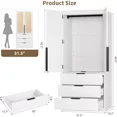 thumbnail image 2 of GarveeHome Armoire Wardrobe Closet, 69.5" Tall Wooden Wardrobe Cabinet with Rattan Doors, 2 Doors & 3 Drawers, Hanging Rod Clothing Storage for Bedroom, Entryway, Modular Design, White, 2 of 8