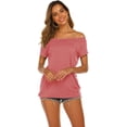 thumbnail image 1 of Tops con hombros descubiertos para mujer, camisetas casuales de manga corta de verano, rosa XL Jormftte HMYH034-3, 1 of 6
