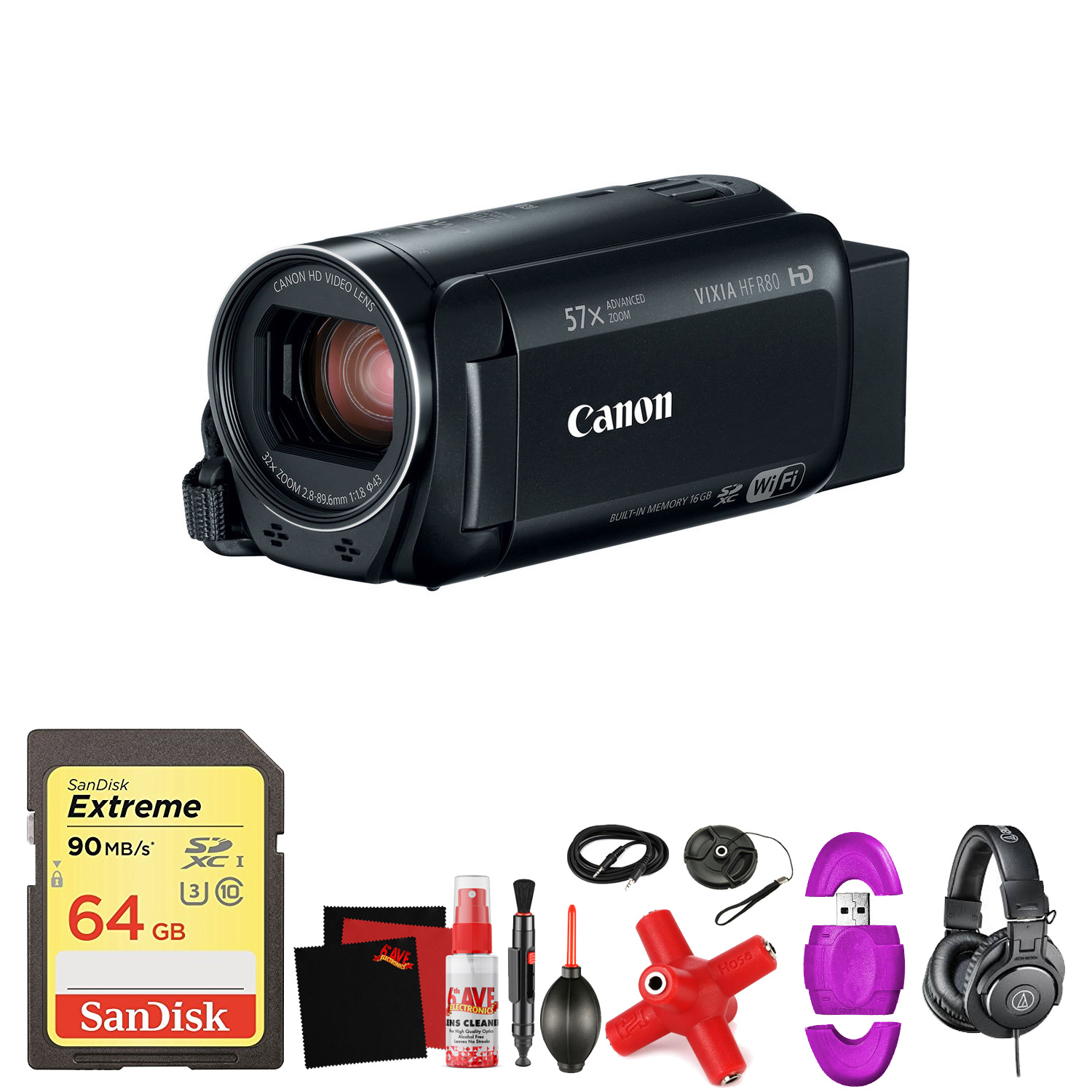 Canon VIXIA HF R80 Camcorder Mega Accessory Bundle with Memory Card