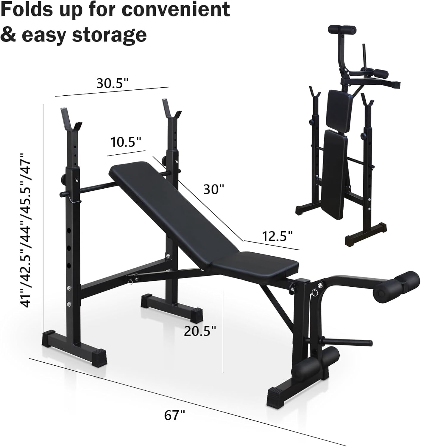 HooKung Adjustable Weight Bench 330lbs Foldable Workout Bench Set with Rack and Leg Extension, Multi-Function Home Gym Full-Body Workout