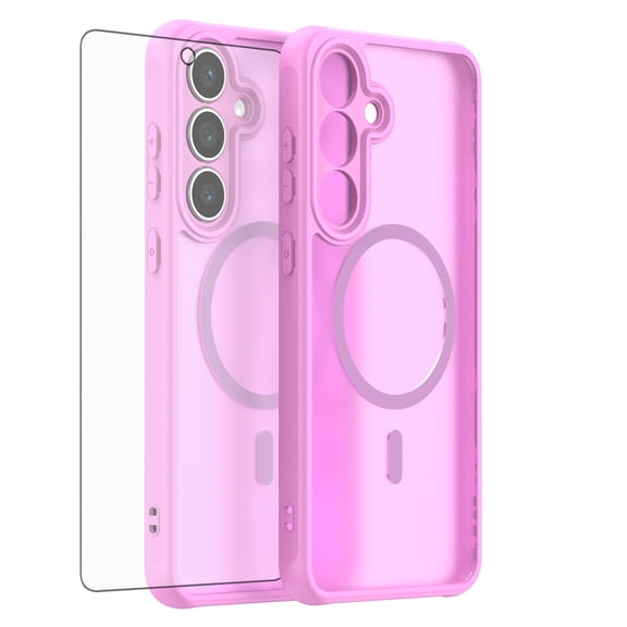 Asuwish Phone Case Compatible with Samsung Galaxy S25 FE 5G Magnetic Translucent Matte Anti-fingerprint Back Military Grade DropProof Shockproof Protective Cover for S 25 EF S25FE 25S Women Men Pink