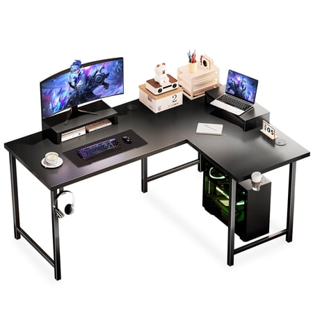 GTPLAYER L-Shaped Gaming Computer Desk ,62.2“ Gaming Table inch PC Writing Study Desk with Movable Monitor Stands for Home Office, Black