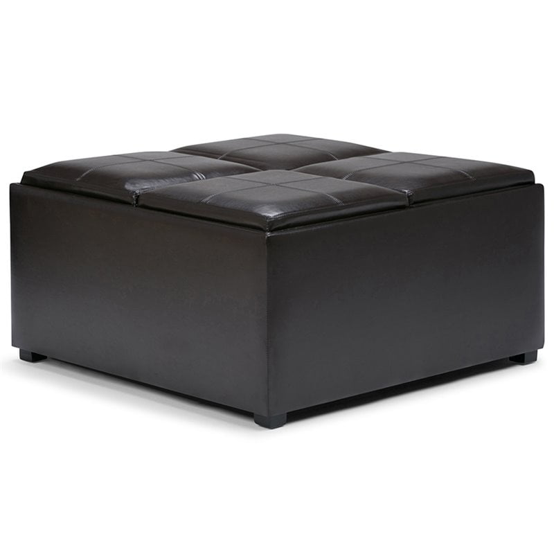 Simpli Home Avalon Coffee Table Storage Ottoman with 4 Serving Trays