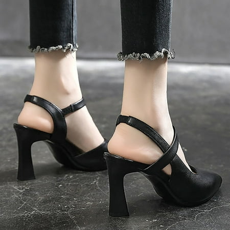 

Akiihool High Heels for Women Women s Mid Heels Square Toe Block Heeled Strappy Ankle Evening Dress Party Wedding Sandals (Black 7)