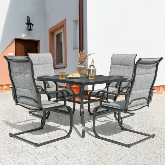 Nuu Garden 5-Piece Outdoor Patio Dining Set with Padded Textilene Chairs & Metal Steel Square Dining Table for 4-Person, Light Gray
