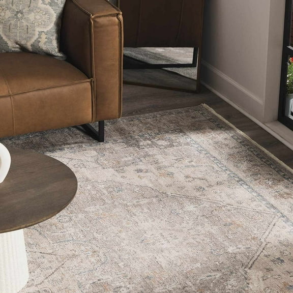 Hauteloom Brocky Living Room, Bedroom Area Rug - Traditional - Taupe, Beige, Navy - 2'2" x 3'9"