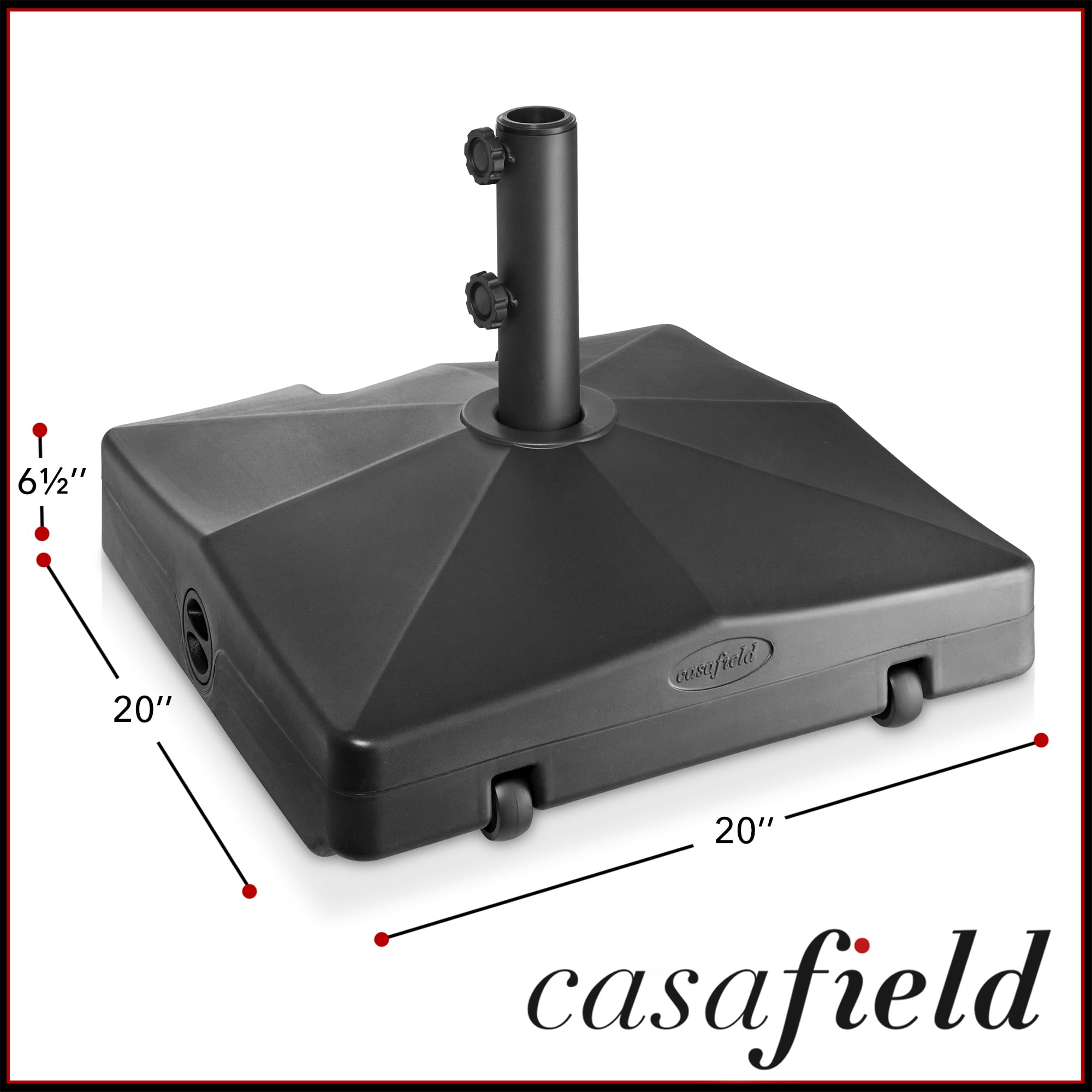 100lb Capacity Fillable Mobile Umbrella Base Stand, 2 Wheels and Handle - Black
