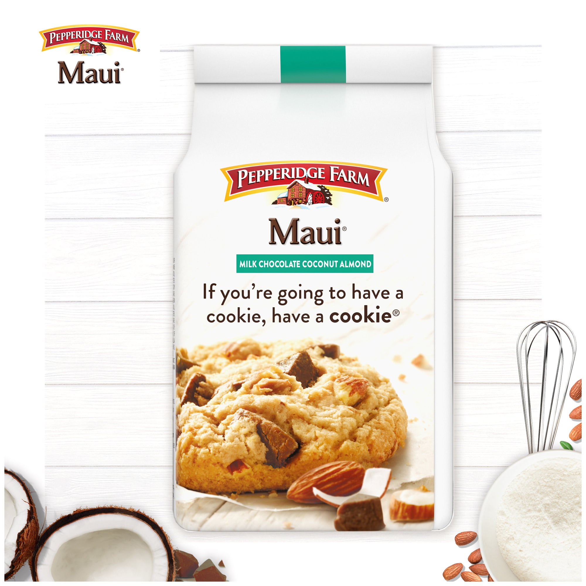 Pepperidge Farm Maui Milk Chocolate Coconut Almond Cookies, 8 Crispy Cookies, 7.2 oz. Bag