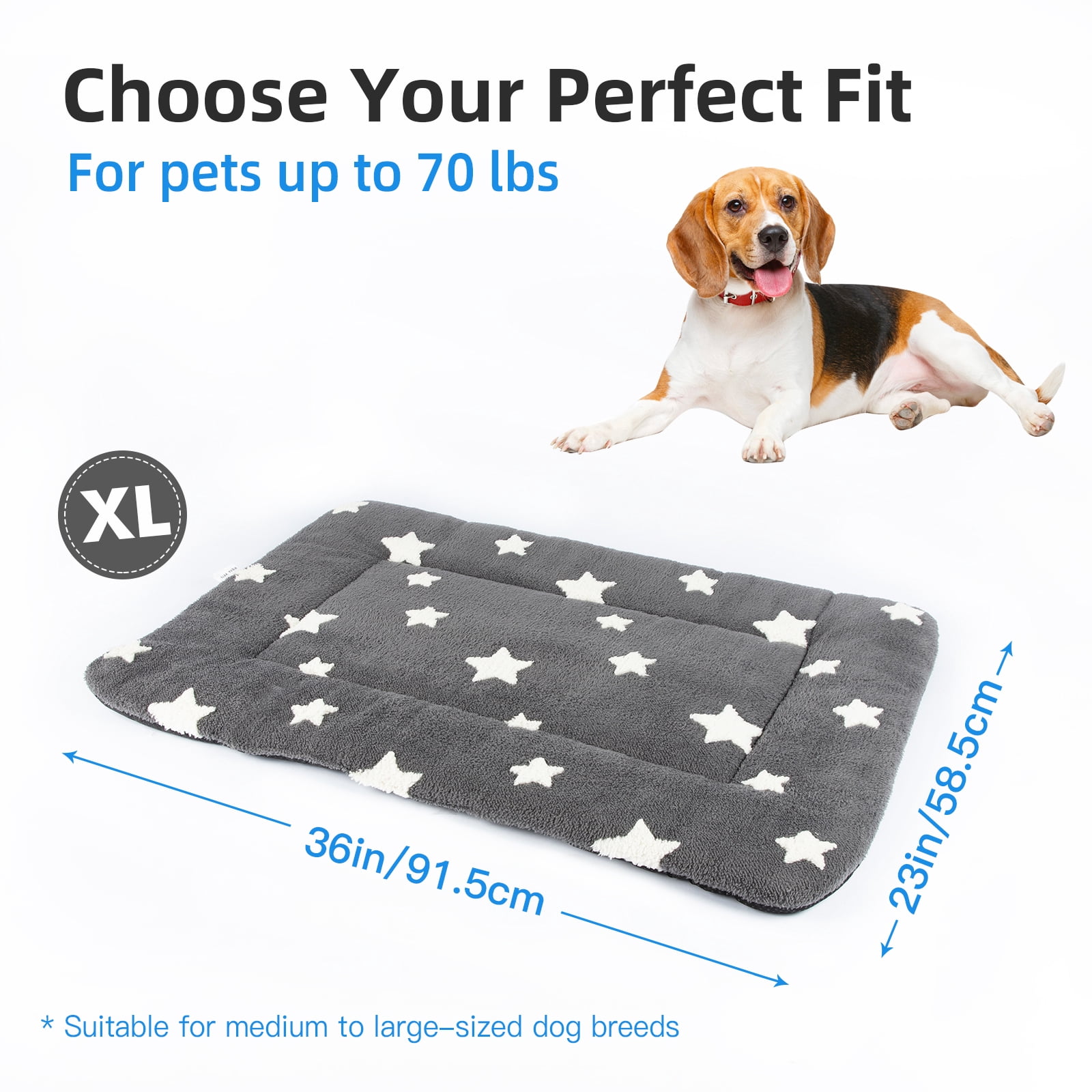 Dog Crate Mats with Non Slip Bottom Washable Dog Bed for Cage Soft Dog Crate Pad with Star Pattern, Gray, 24*18