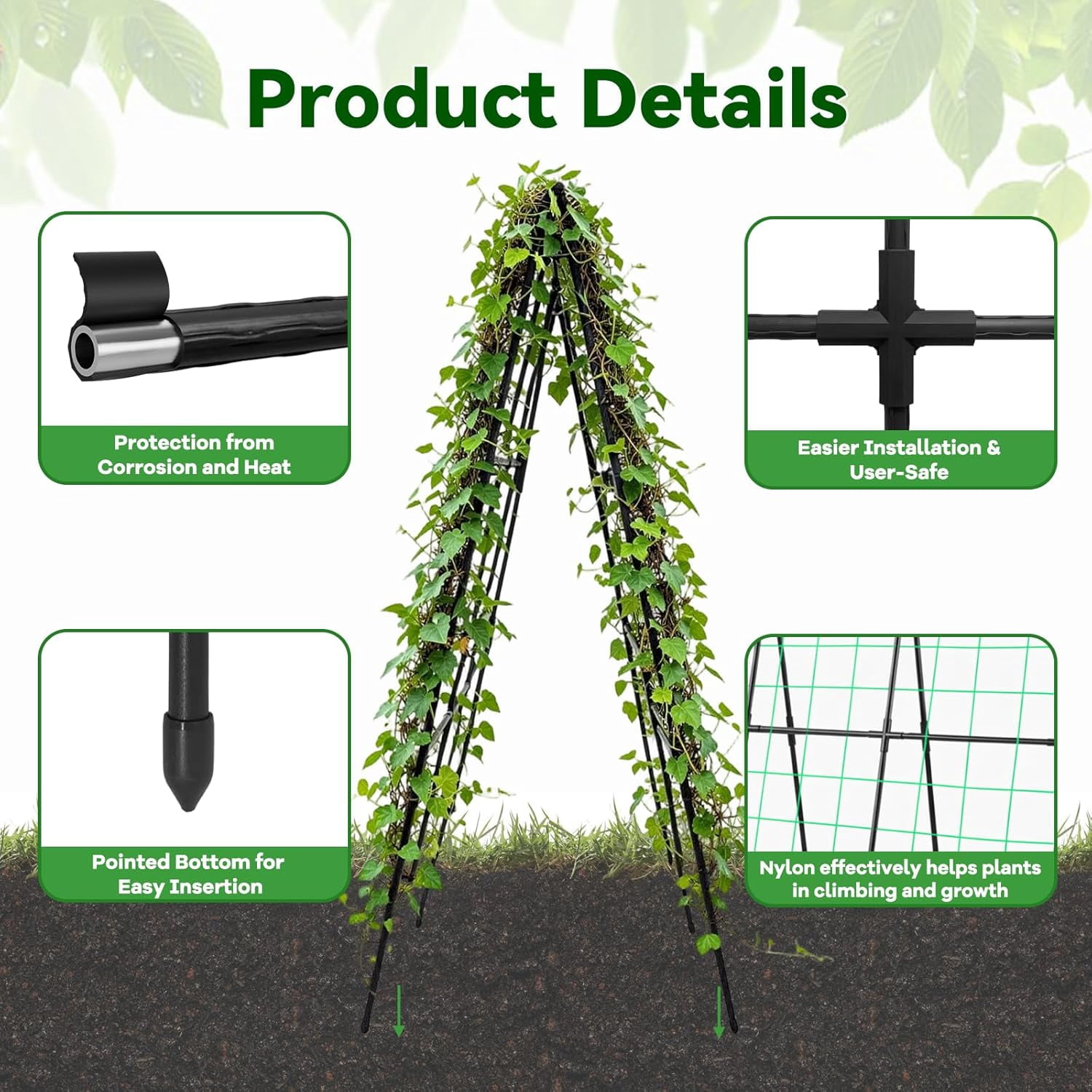 Cucumber Trellis -Metal Garden Trellis for Climbing Plants, Garden Trellis with Plastic-Coated Steel Pipe, A Frame Trellis for Cucumbers, Peas, Morning Glories