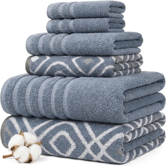 Modern Threads Oxford 6-Piece Yarn Dyed Adult Cotton Bath Towel Set, Blue