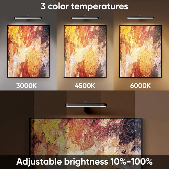 PYAN-Battery Operated Picture Lights for Wall,6500mah Rechargeable Picture Light with Remote,Wireless Painting Lights 3 Color Temperature Dimmable,LED Art Light for Frame Artwork Portrait Dartboard.