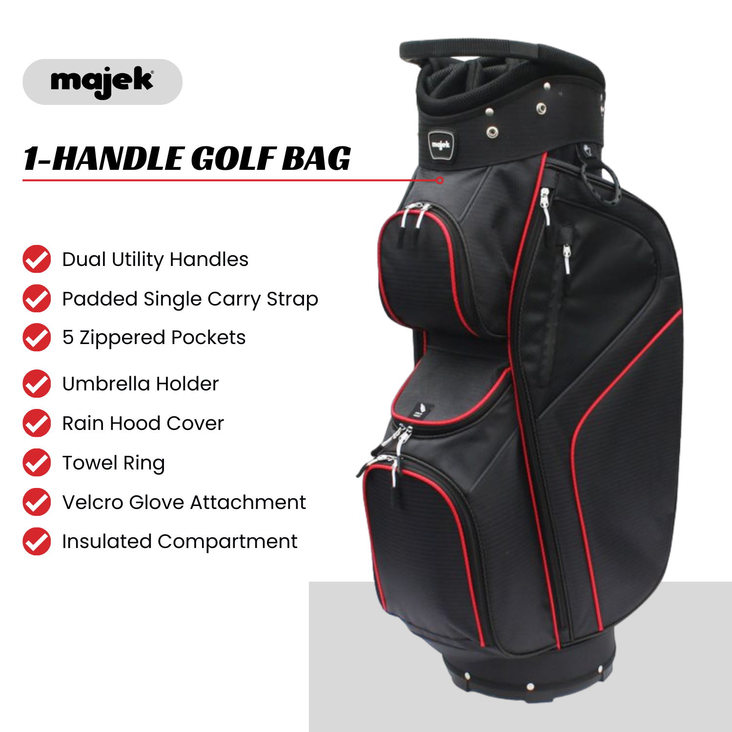 Majek Men's Black Red Golf Bag 9 inch 14-way Friendly Separator Top
