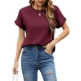 thumbnail image 4 of Short Sleeved Solid Color Women Crewneck Casual Shirt Tops, 4 of 5