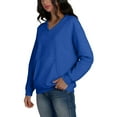 thumbnail image 4 of Women's V-Neck Sweatshirt with Pockets, Womens V Neck Sweatshirts No Hood Lightweight Casual Soft Fashion Dark Blue L, 4 of 7
