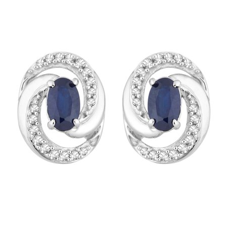 10k White Gold Sapphire & 1/10 Carat T.W. Diamond Swirl Stud Earrings
