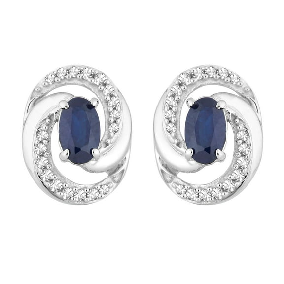 10k White Gold Sapphire & 1/10 Carat T.W. Diamond Swirl Stud Earrings