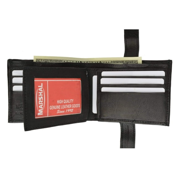 Mens Genuine Leather Wallet Euro Traveler Style with Center Flip ID Window 2152