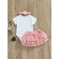thumbnail image 4 of Bagilaanoe 3Pcs Newborn Baby Girls Easter Outfits Letters Print Short Sleeve Romper Tops + Mesh Tutu Skirt + Headband 3M 6M 12M 18M Infant Casual Skirt Set, 4 of 8