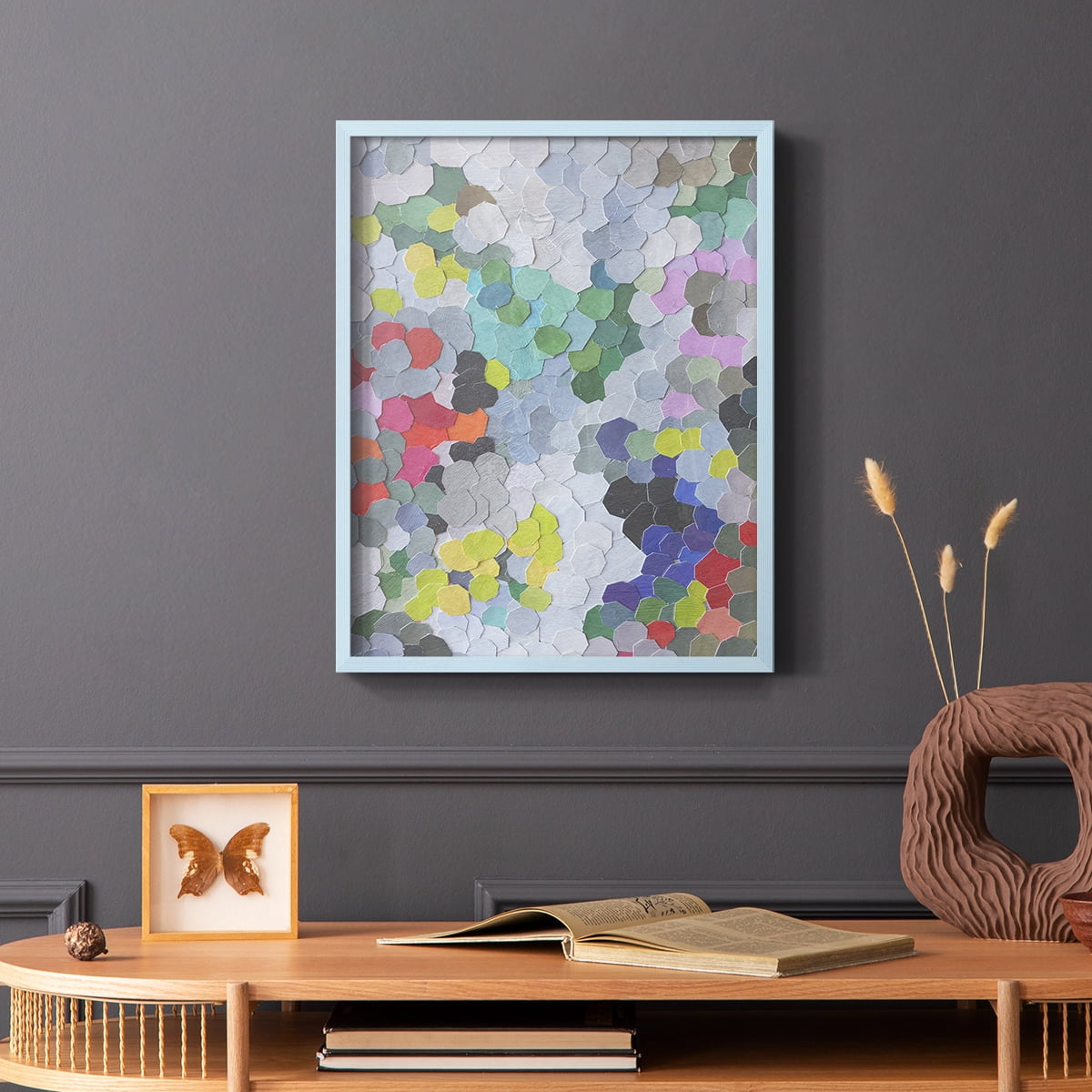 Buckingham Gardens Framed Print in Blue Solid Wood Framed Print No Nail Hanging