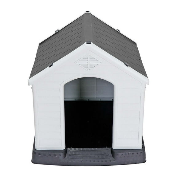 AetherLove Large Dog House Indoor Outdoor Plastic Durable Dog House Insulated Puppy Shelter with Air Vents Elevated Floor,32" Height(Grey)