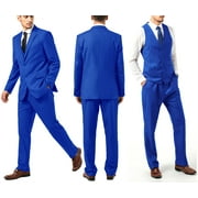 Wehilion Suit for Men Vintage Retro Wedding Suits Set Slim Fit 3 Pieces Jacket Blazer Groom Tuxedo Prom Mens Suit Royal Blue XL
