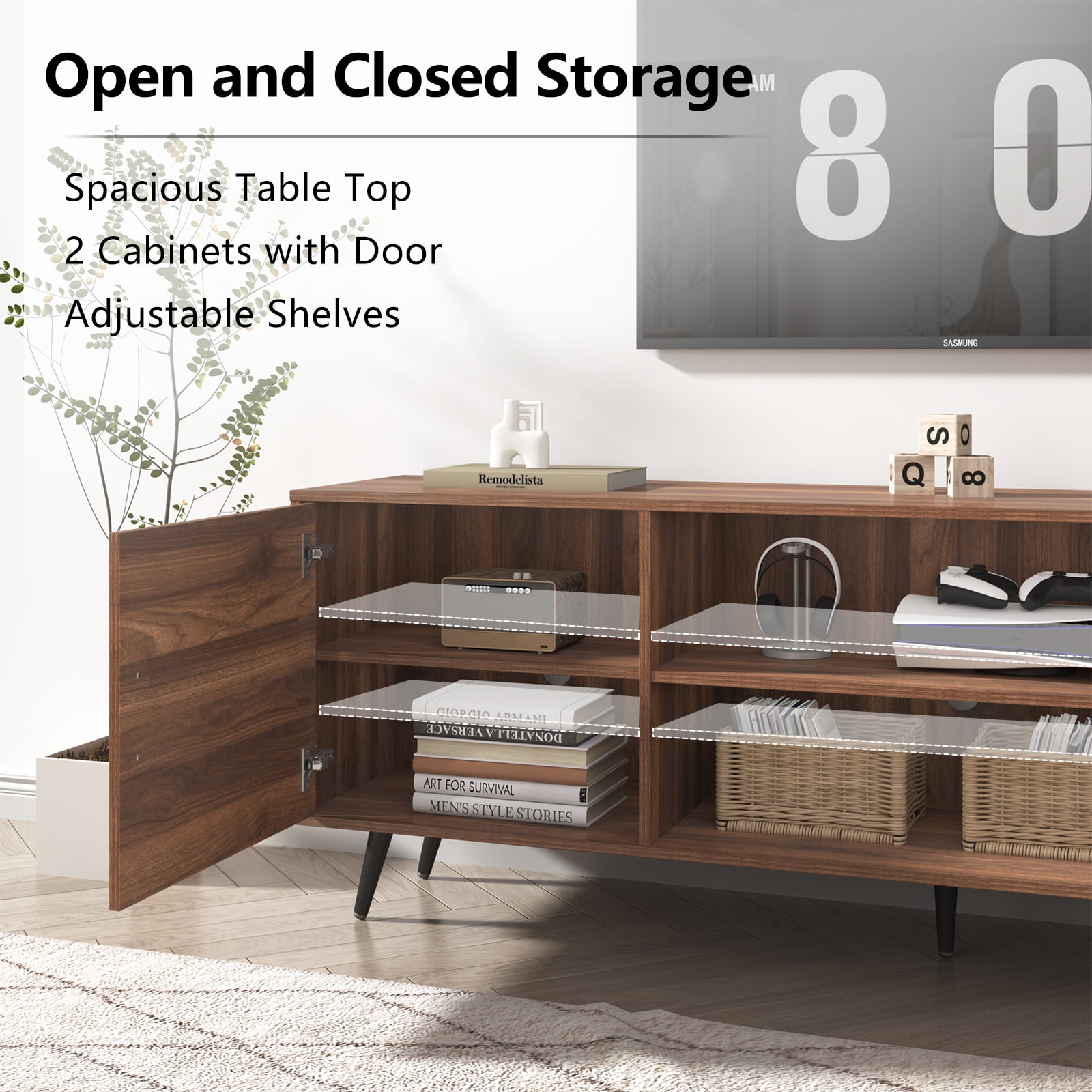 ChVans 70 Inch Mid Century Modern TV Stand for TVs up to 80 inches, Wood TV Stand with Storage, Entertainment Center for Living Room Bedroom, TV Media Console