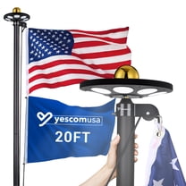 Yescom Bravery 20ft LED Solar Light Sectional Flag Pole Kit Aluminum Outside Inground with 3'x5' USA Flag Ball Top Black