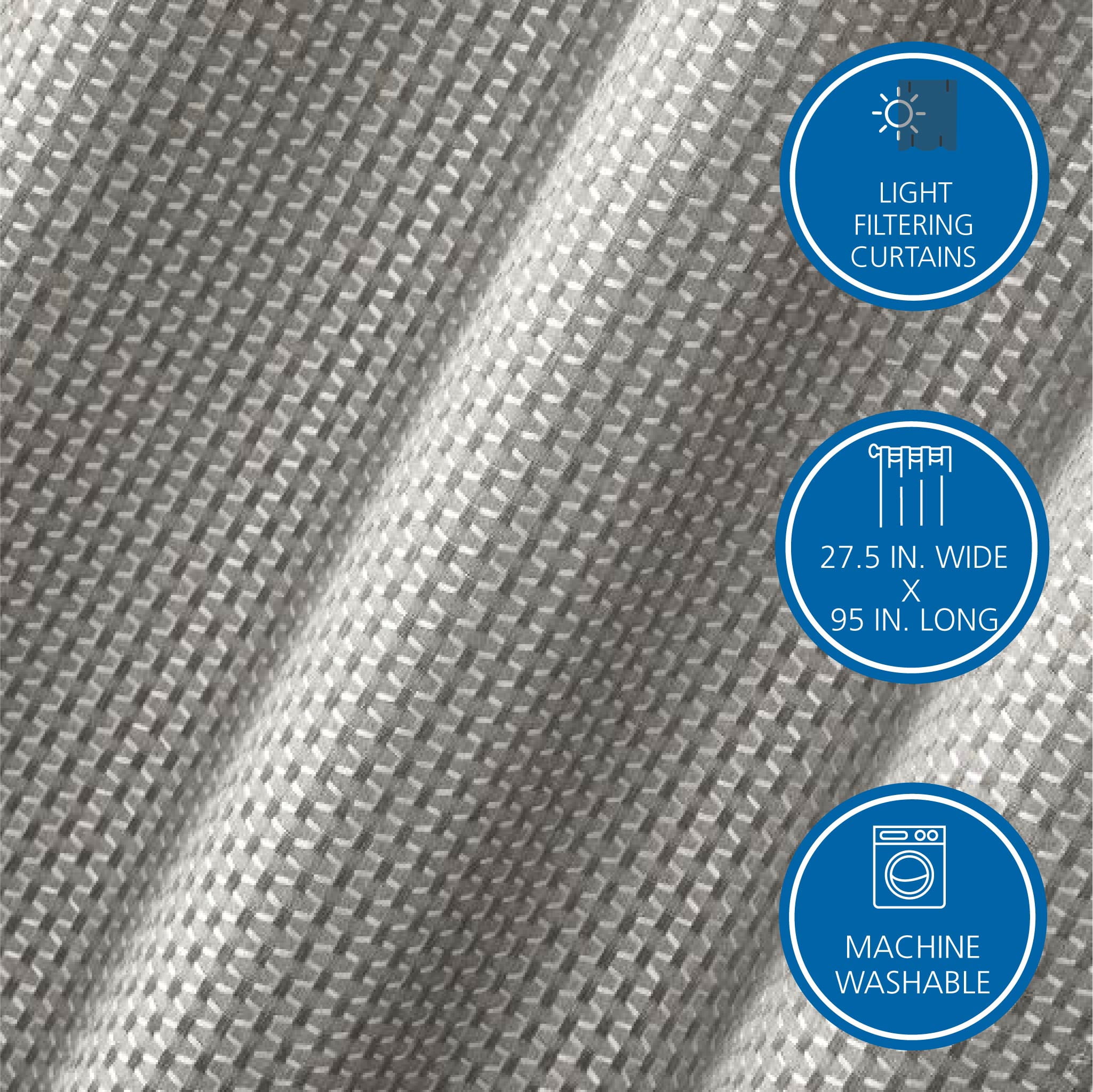 Mainstays Wave Jacquard Curtain Panel Set, 4 Piece, Gray, 27.5 in W x 95 in L