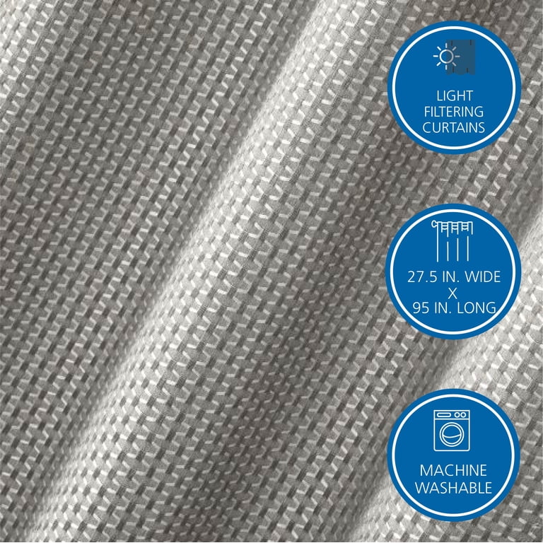 Mainstays Wave Jacquard Curtain Panel Set, 4-Piece, Gray photo 4