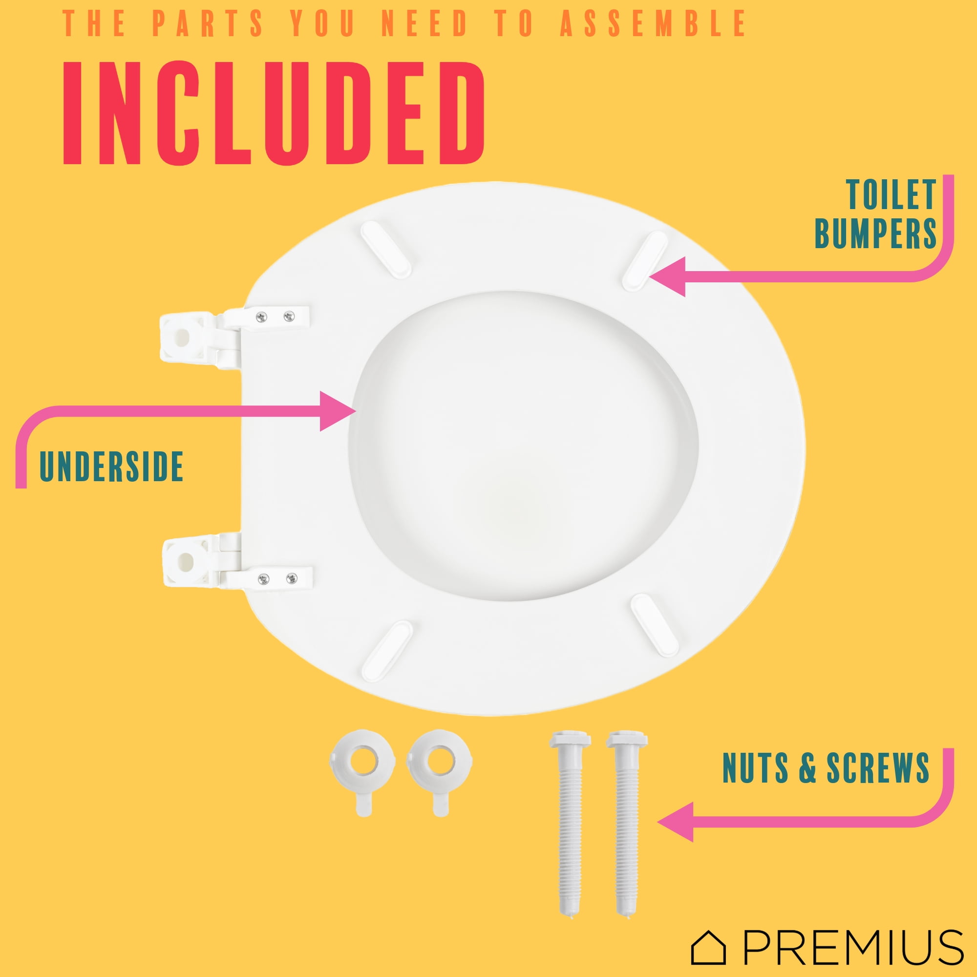 PREMIUS Wood Toilet Seat, White, Standard Round, 17 Inches