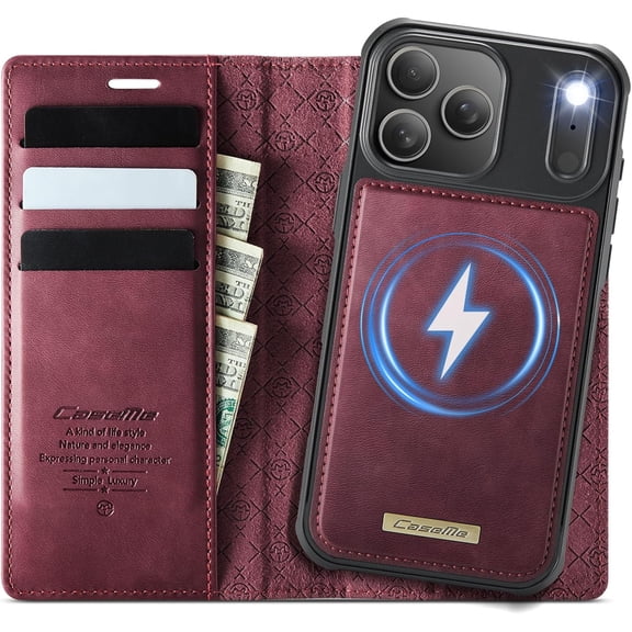 Case for iPhone 17 Pro Max, PU Leather Wallet Flip Case with Card Holder RFID Blocking, Magnetic Detachable Shockproof Phone Cover Wireless Charging Compatible for iPhone 17 Pro Max