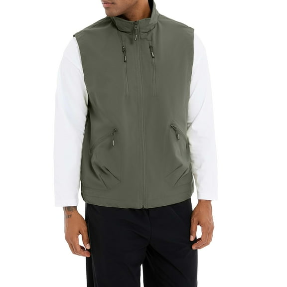 CharmCyan Men's Full Zip Lightweight Stand Collar Vest with Multiple Zippered Pockets for Layering and Everyday Casual Wear Army Green L