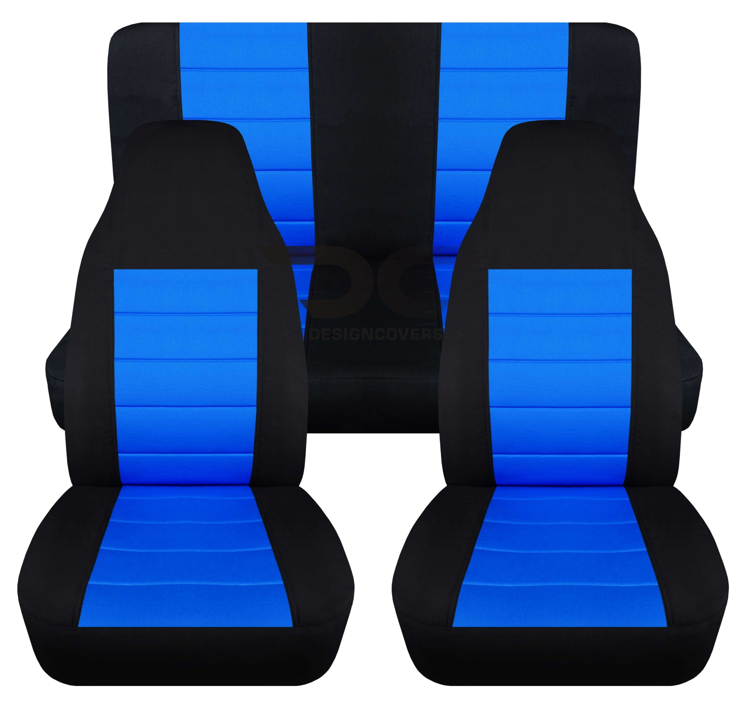 T287-Designcovers Compatible with 1997-2002 Jeep Wrangler TJ SE/Sport/Sahara  2door Seat Covers:Black and Blue - Full Set Front&Rear 