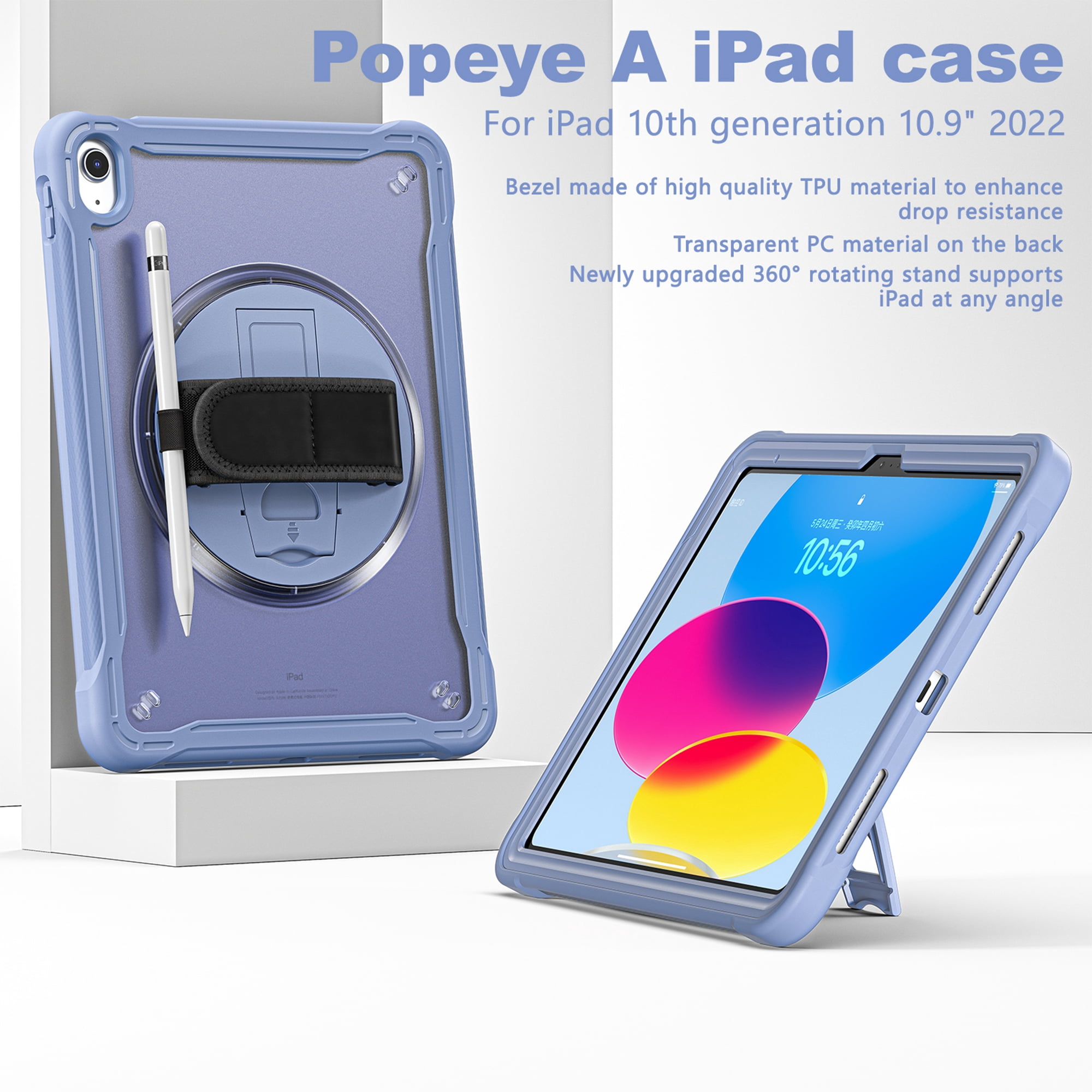 Allytech Shockproof Case for Apple iPad mini 6, iPad mini 6th Gen Cover, 360 Rotating Stand Translucent Back Cover Shockproof Adjustable Shoulder Strap Kids Friendly with Pencil Holder - Grey