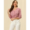 thumbnail image 3 of DARING DIVA Women's V Neck Polka Dots 3/4 Sleeve Casual Button Blouse XS Pink, 3 of 6