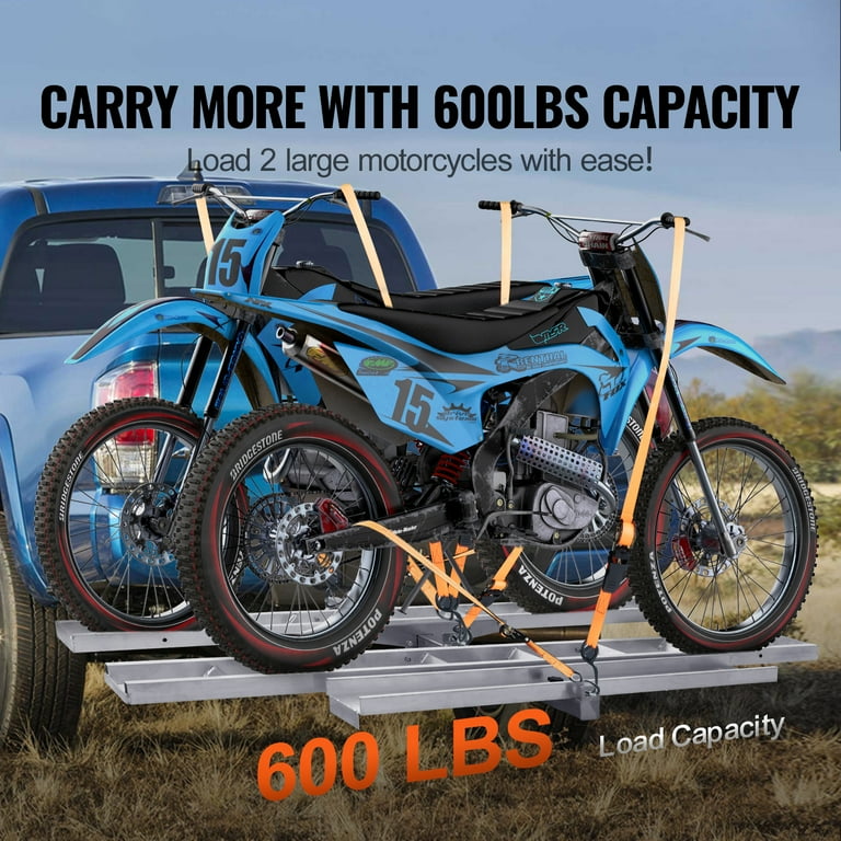 SKYSHALO Dual Motorcycle Hitch Carrier 600 LBS Capacity Aluminum Includes Ramp Ratchet Straps Stabilizer for Cars Trucks with 2 Inch Receiver Walmart