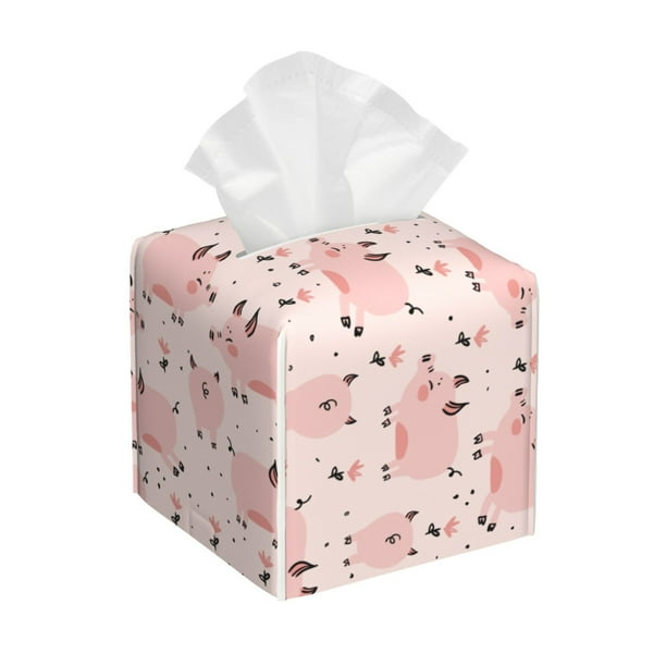 Balery Pig Porta Pañuelos de Cuero con Estampado – Funda Moderna Cuadrada para Caja de Pañuelos, Dispensador 5x5x5''