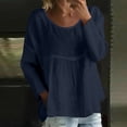 thumbnail image 2 of Holzkary Boho Peasant Tops for Women Gauze Cotton 3/4 Sleeve Loose Fit Floral Embroidered Blouses Grandmas Chic Clothing New Solid Color Loose Large Size Long Sleeved T Shirt Navy S, 2 of 5