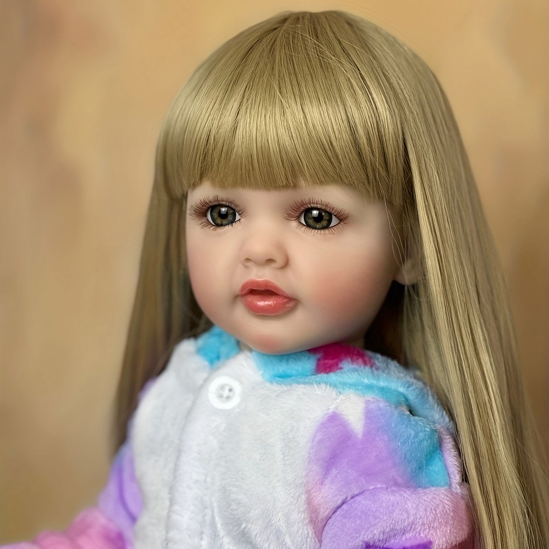BZDOLL Lifelike 55 CM Full Soft Vinyl Body Reborn Baby Doll With Blonde Long Hair 22 Inch Alive Newborn Princess Toddler Bebe Lovely Dress Up Toy Birthday Gift For Girl