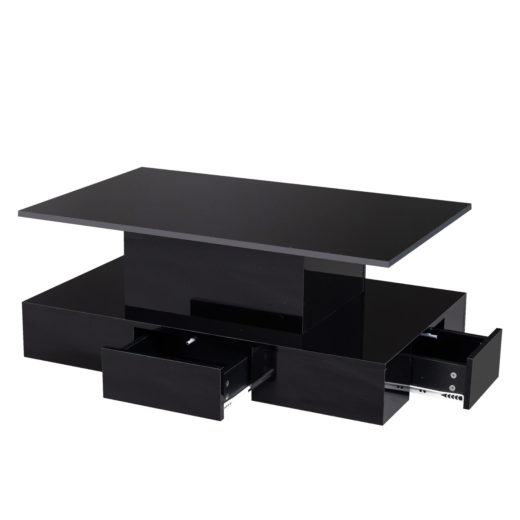 PAPROOS 41" LED Coffee Table with 4 Storage Drawers, High Gloss Black Rectangular Center Table for Living Room Bedroom, Modern Coffee Tables with Large Storage Space, App/Remote Control