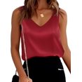 thumbnail image 1 of Ekouaer Camiseta sin mangas de satén de seda para mujer, cuello en V, informal, sin mangas, camisola, blusa básica de verano, 1 of 4