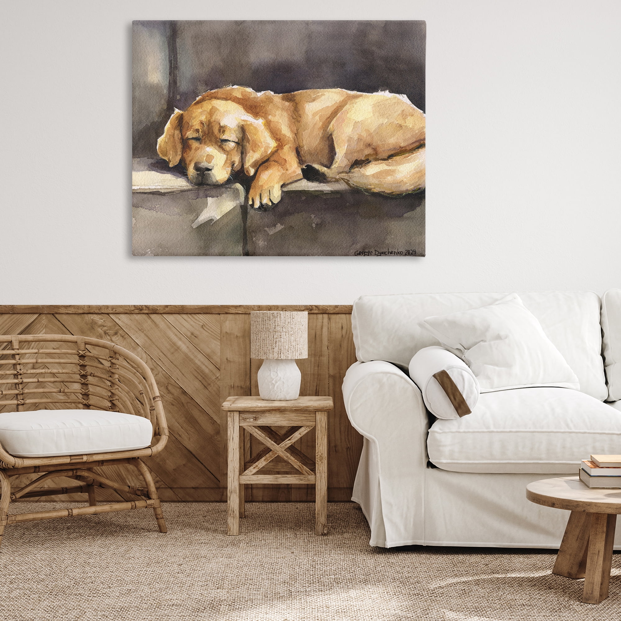 Stupell Industries Sleeping Golden Retriever Animals Painting Wrapped Canvas Art Print Wall Art, 48 x 36